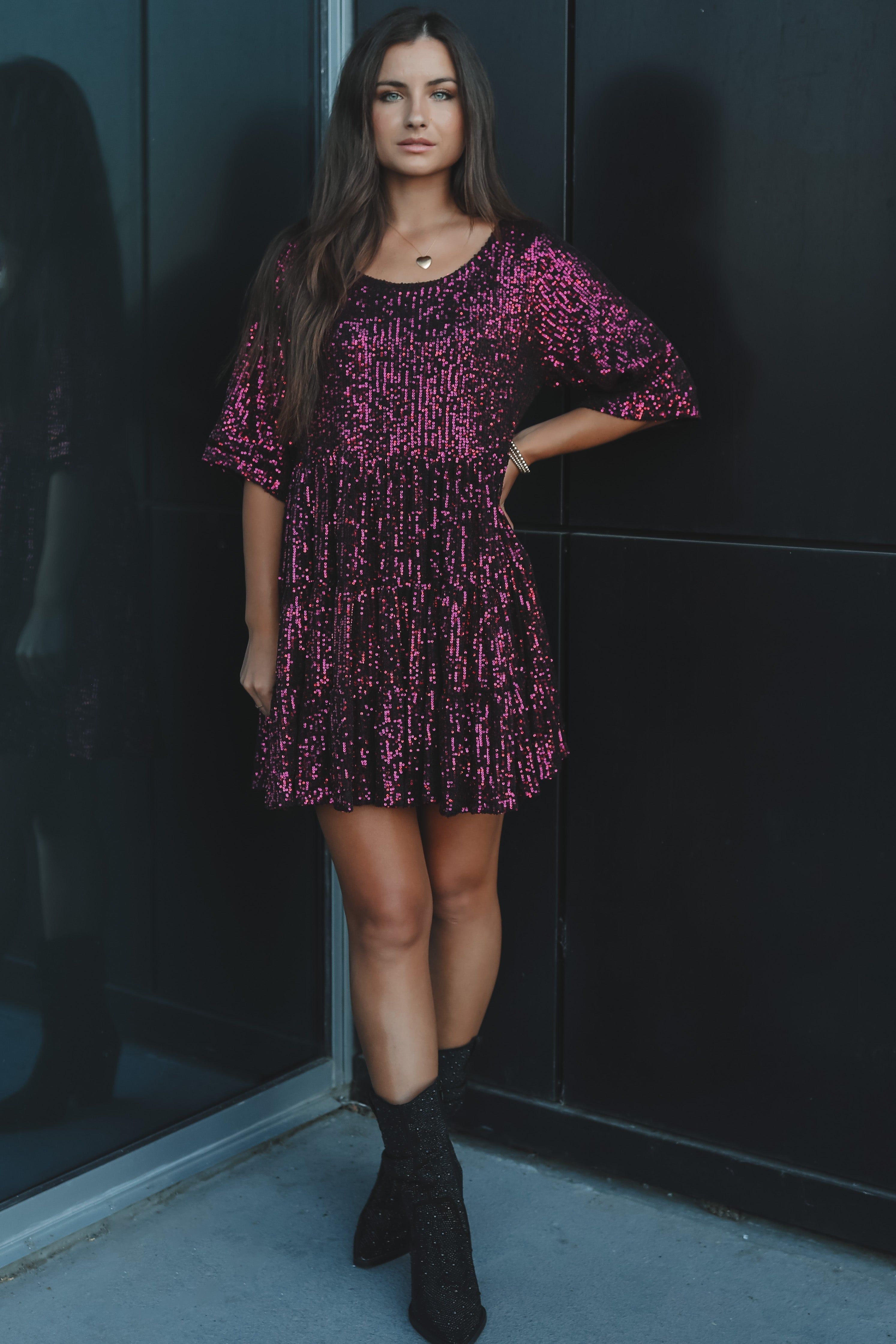 DEAL My Queen Sequin Black Cherry Baby Doll Dress sold by Amazing Lace product image thumbnail 4