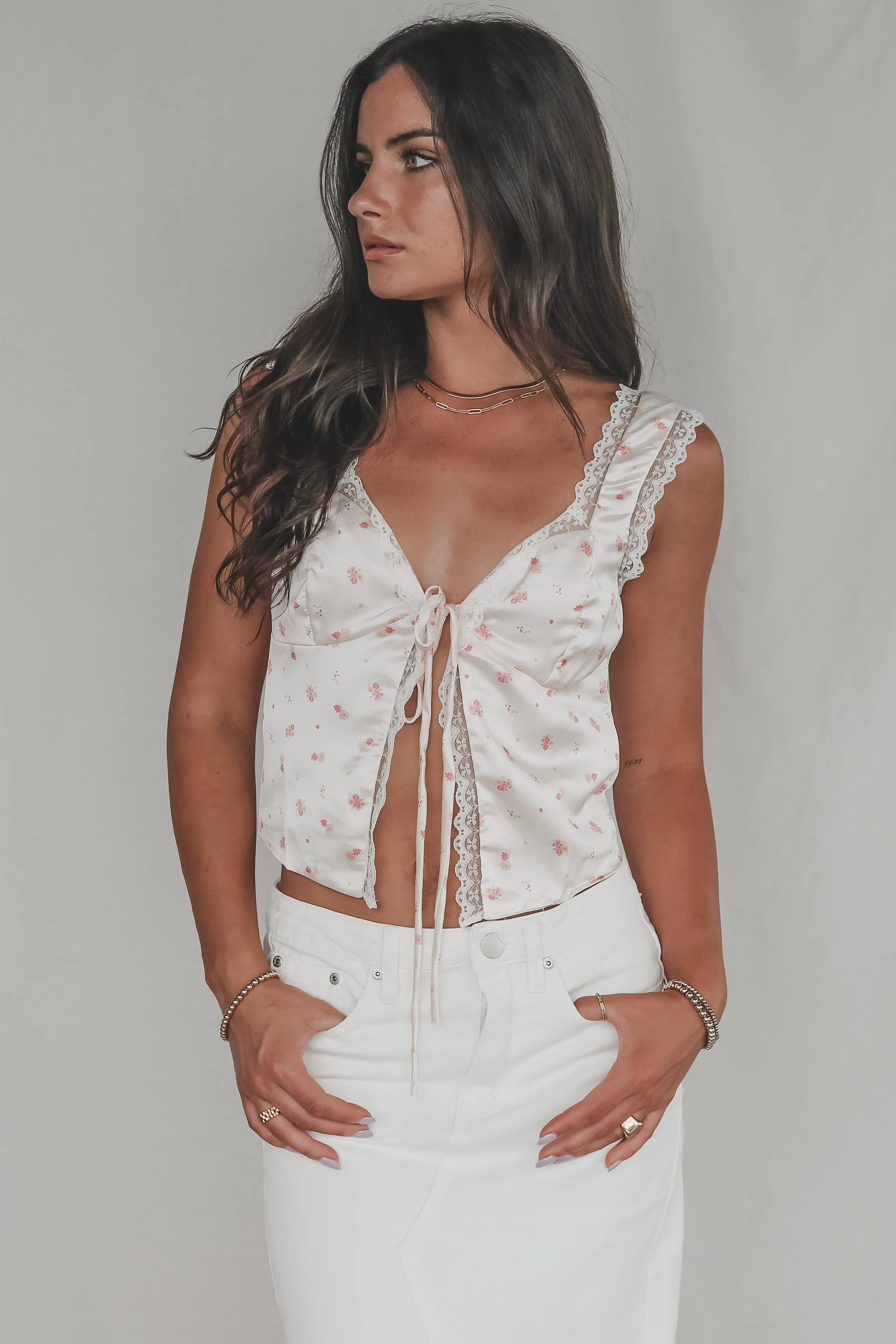 Field Of Flowers Satin Floral Top sold by Amazing Lace