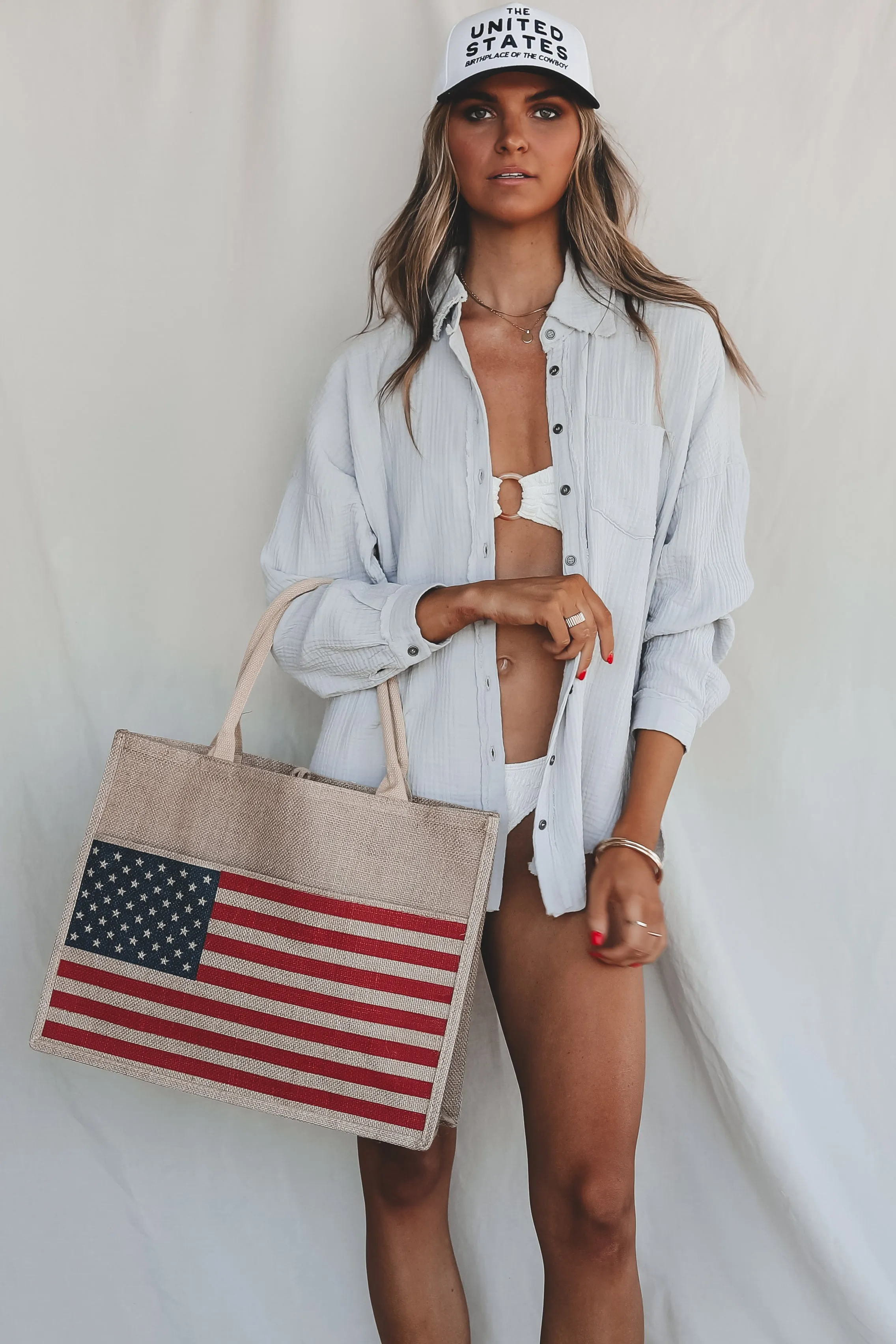 Patriotic Babe American Flag Burlap Beach Bag sold by Amazing Lace product image thumbnail 2