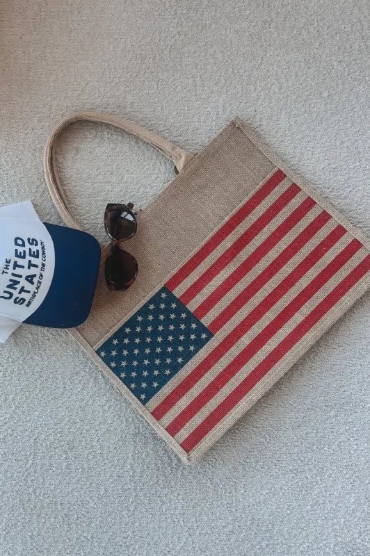 Patriotic Babe American Flag Burlap Beach Bag sold by Amazing Lace