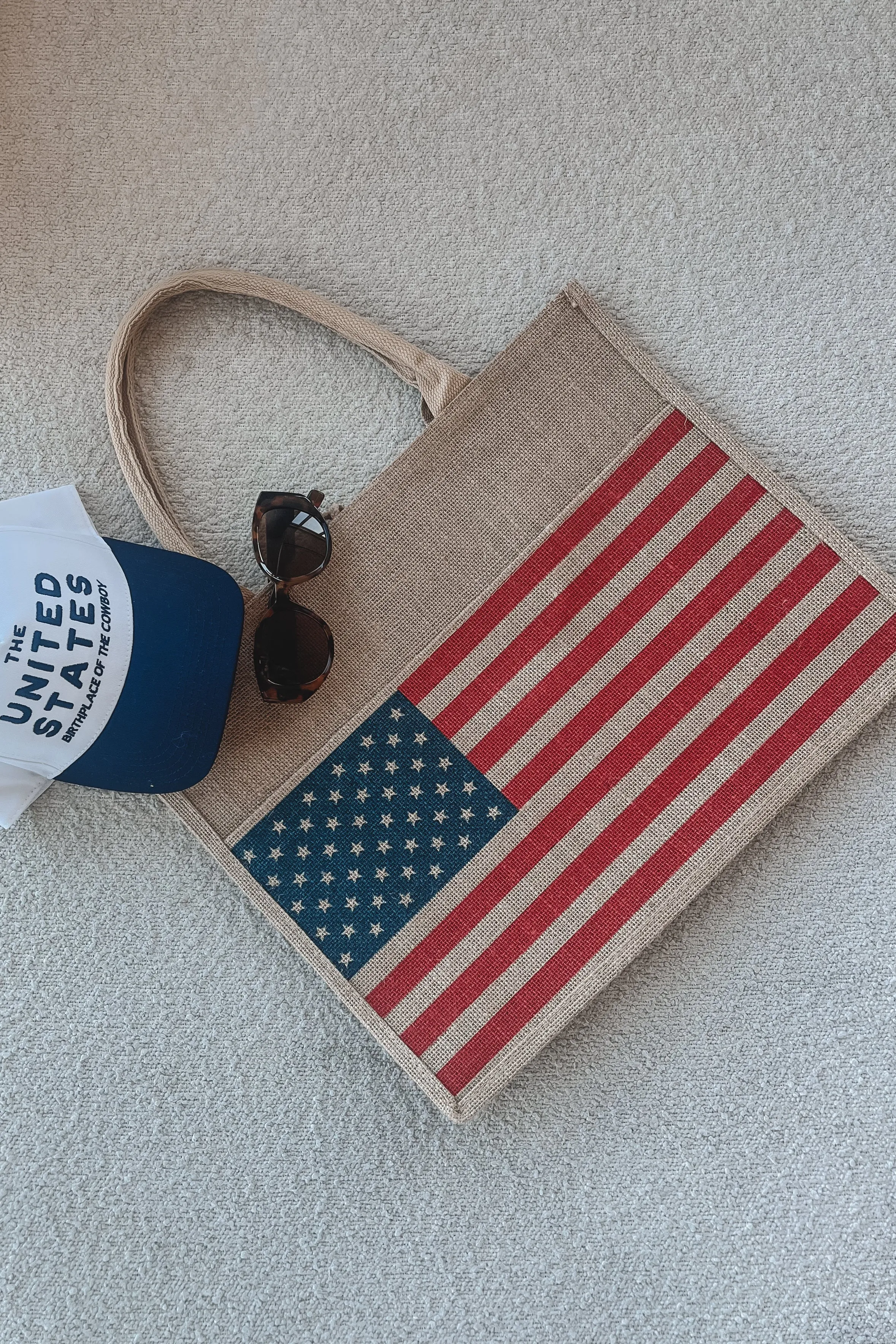 Patriotic Babe American Flag Burlap Beach Bag sold by Amazing Lace