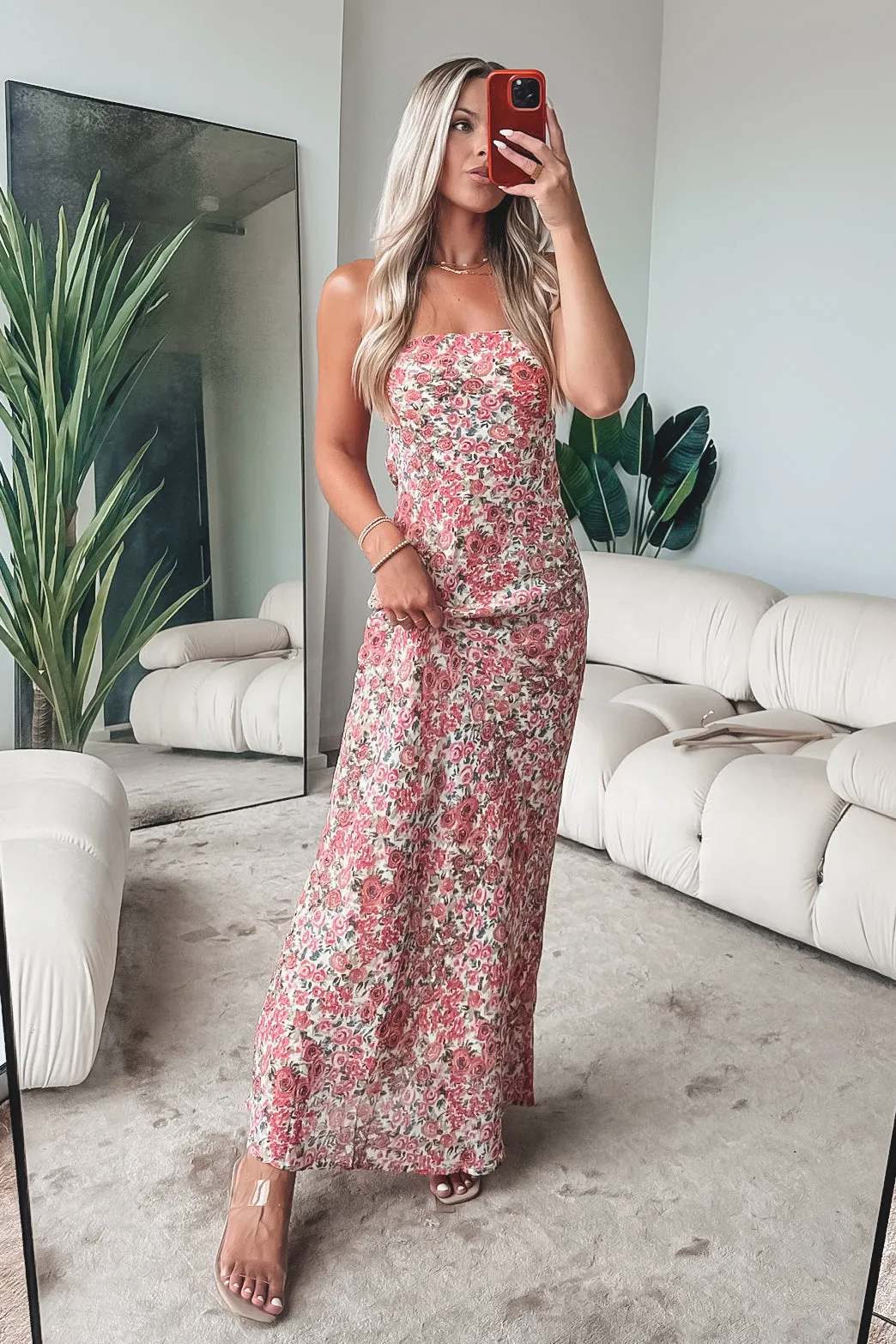 DEAL Formally Invited Pink Floral Strapless Maxi Dress sold by Amazing Lace product image thumbnail 5