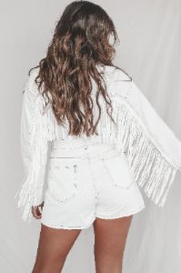 A Match Made In Heaven Denim Fringe Romper sold by Amazing Lace