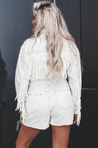 A Match Made In Heaven Denim Fringe Romper sold by Amazing Lace