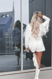 A Match Made In Heaven Denim Fringe Romper sold by Amazing Lace