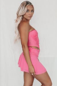 As If Lace Pink Corset Mini Skirt Set sold by Amazing Lace