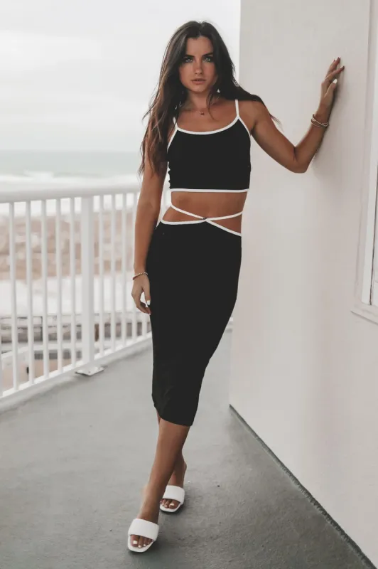 Bout To Catch A Flight Black Midi Skirt Set sold by Amazing Lace