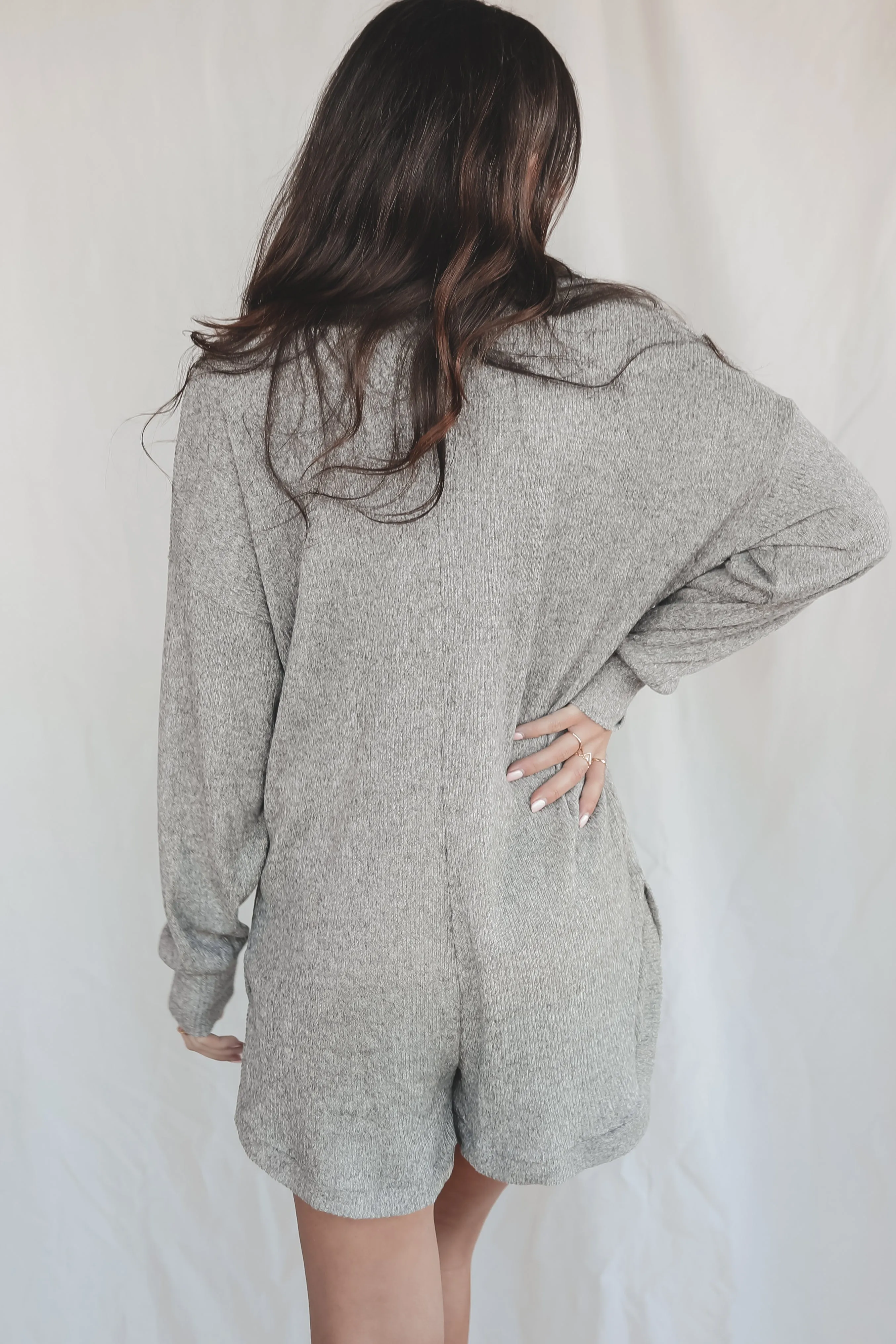 Coffee In The Morning Gray Ribbed Sweater Romper sold by Amazing Lace product image thumbnail 2