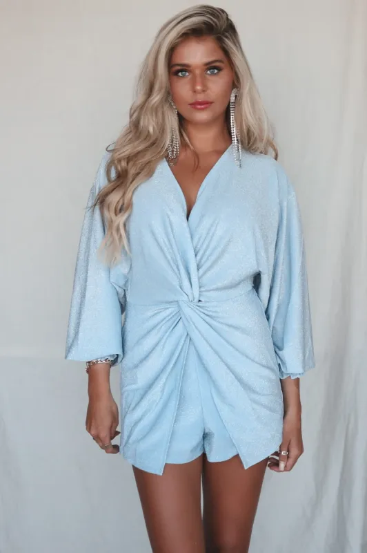 Brightest In The Room Light Blue Shimmer Romper sold by Amazing Lace