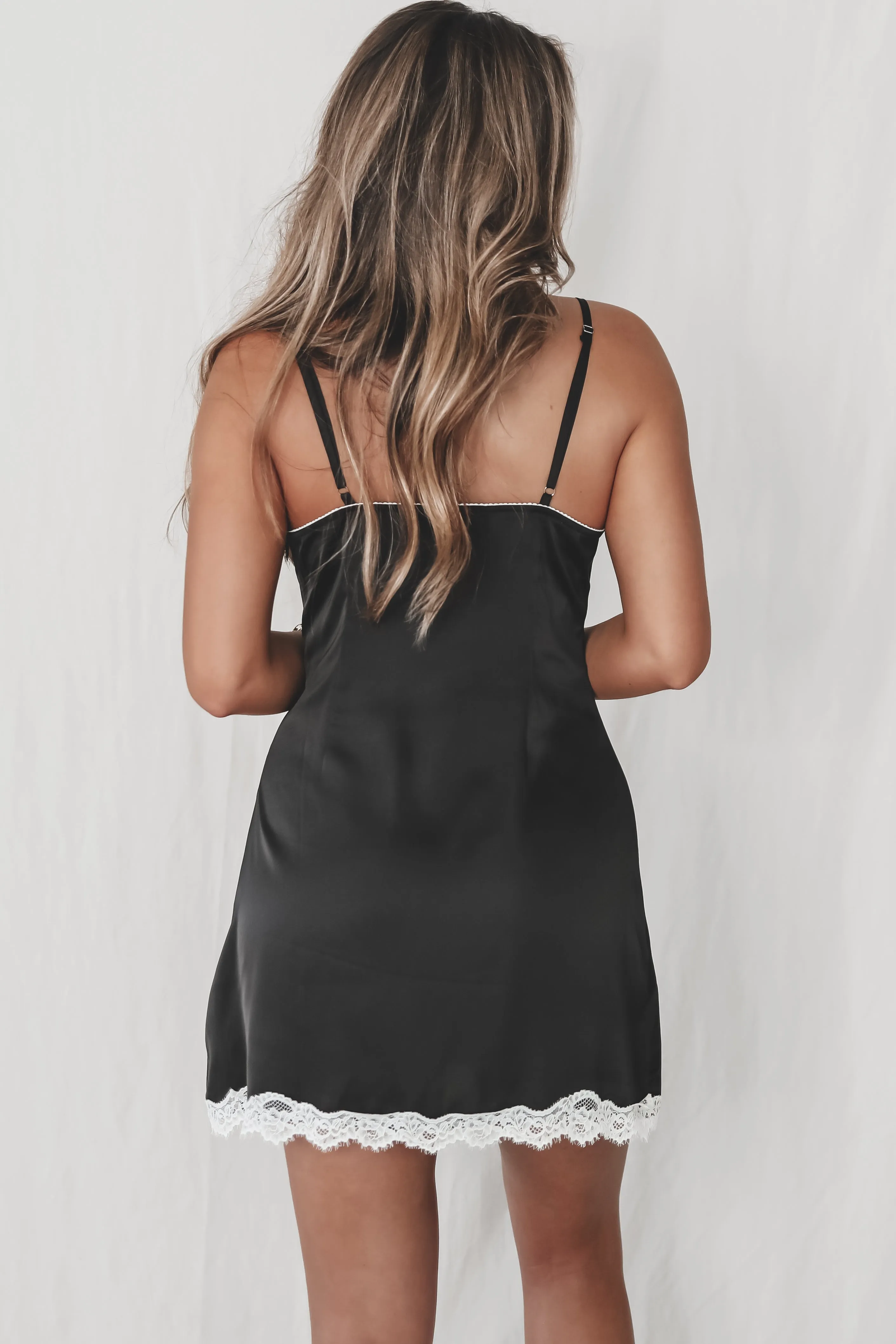 Just A Little Something Black Satin Slip Dress sold by Amazing Lace product image thumbnail 2