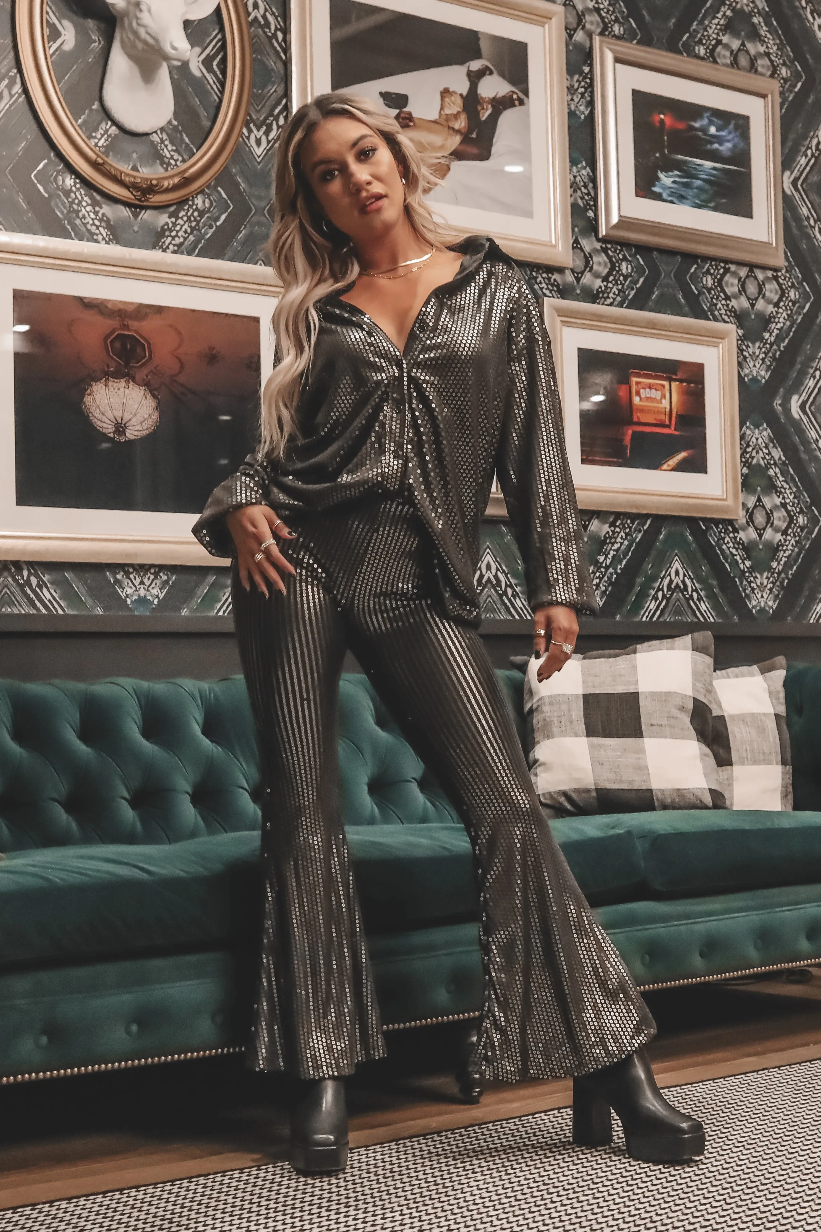 DEAL Light Up The Whole Room Sequin Flare Bell Bottoms sold by Amazing Lace product image thumbnail 3