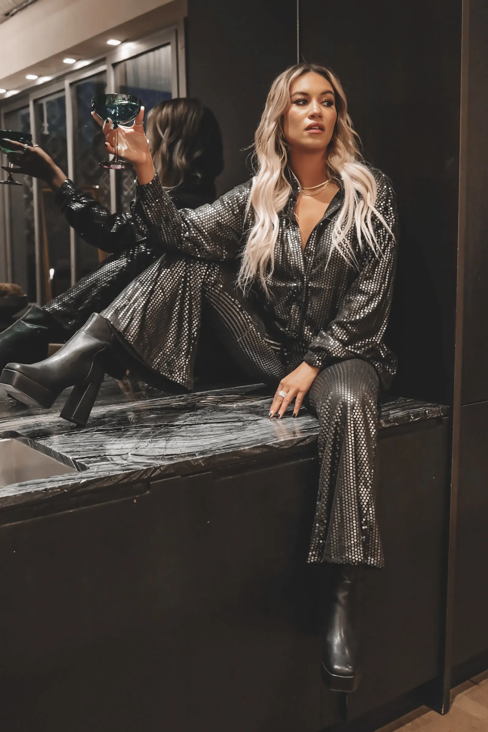 DEAL Light Up The Whole Room Sequin Flare Bell Bottoms sold by Amazing Lace product image thumbnail 4