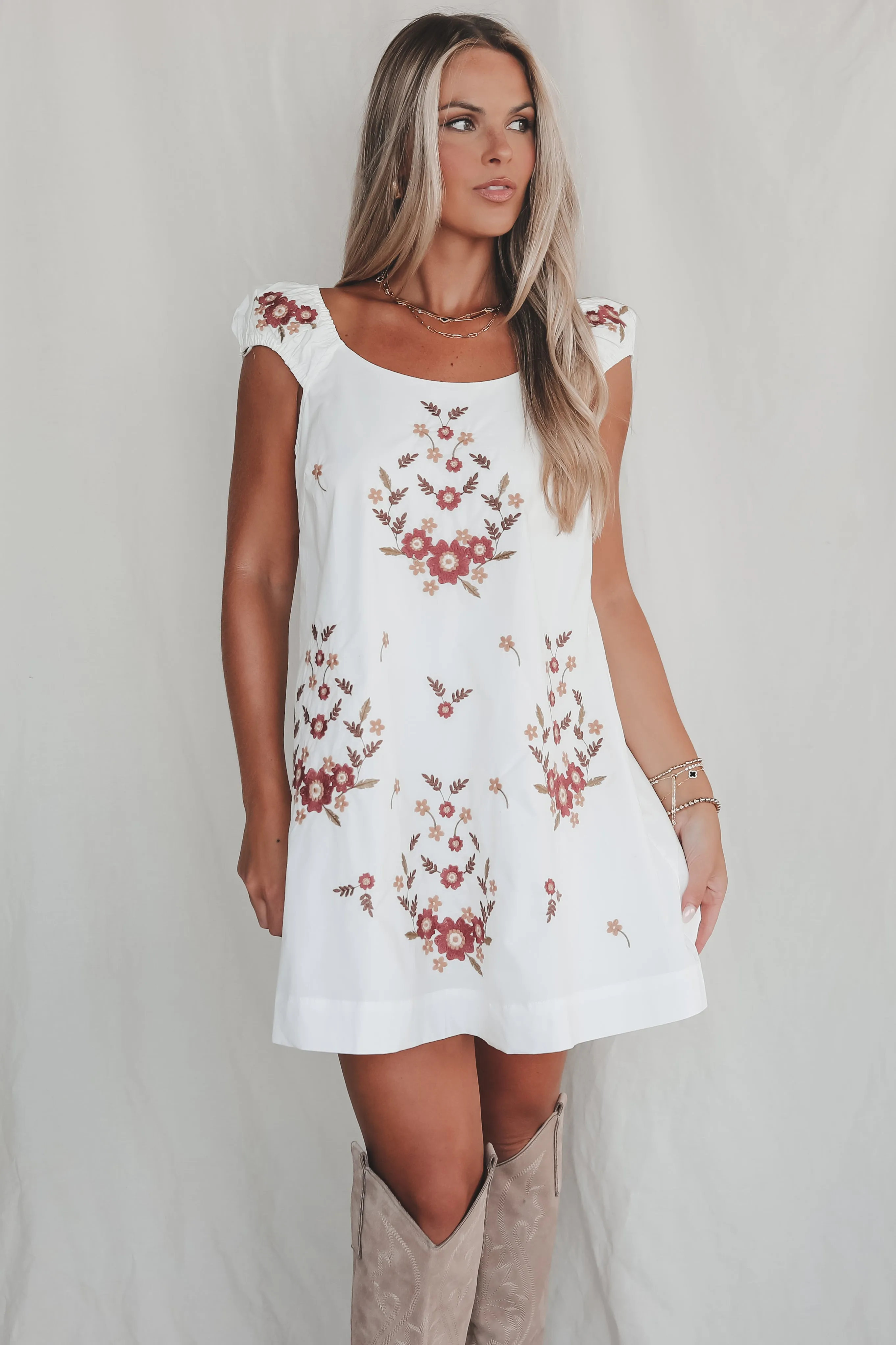 DEAL A Good Feeling About This White Floral Embroidered Mini Dress sold by Amazing Lace
