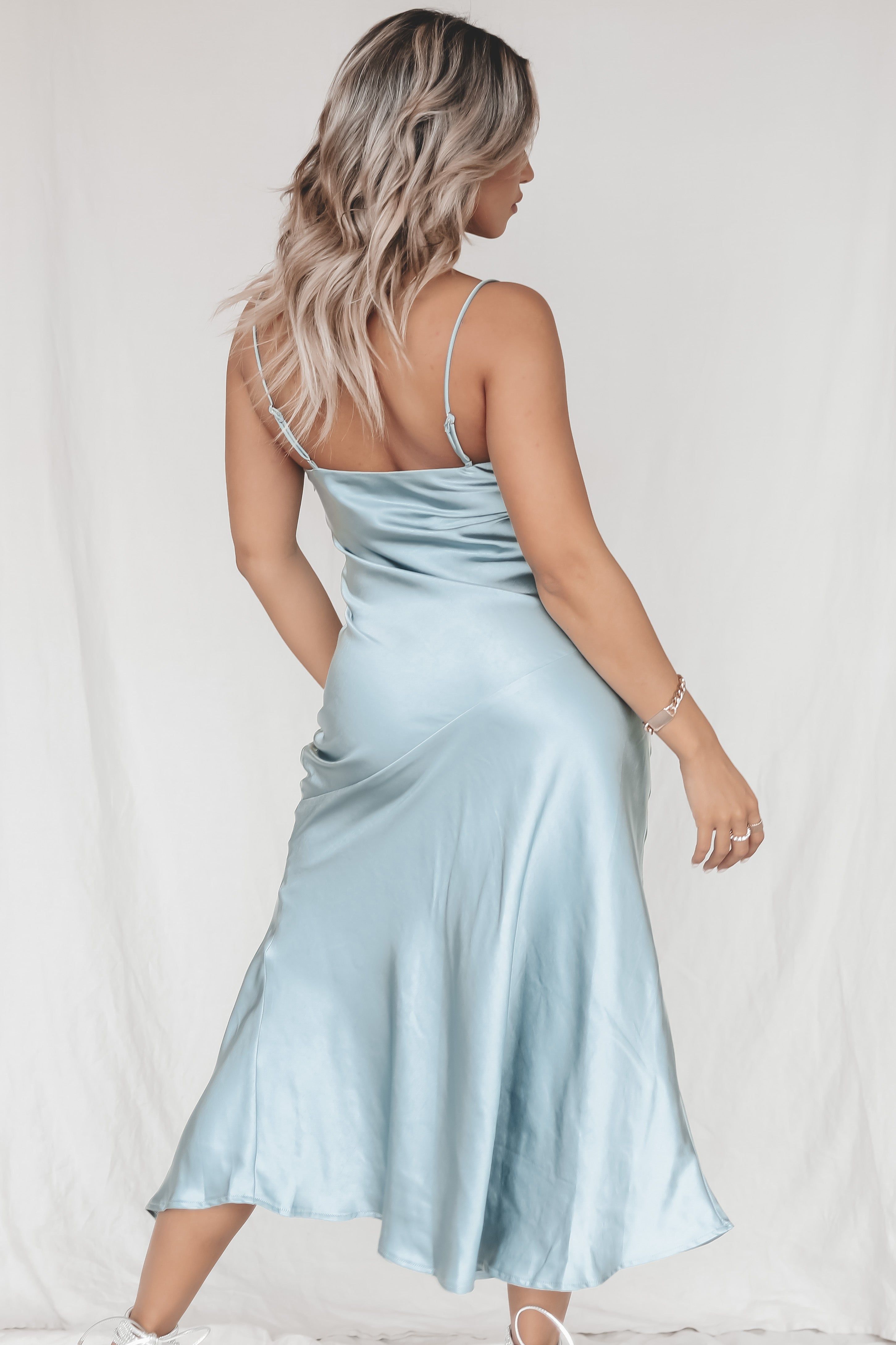 Into The Night Satin Blue Midi Dress sold by Amazing Lace product image thumbnail 2