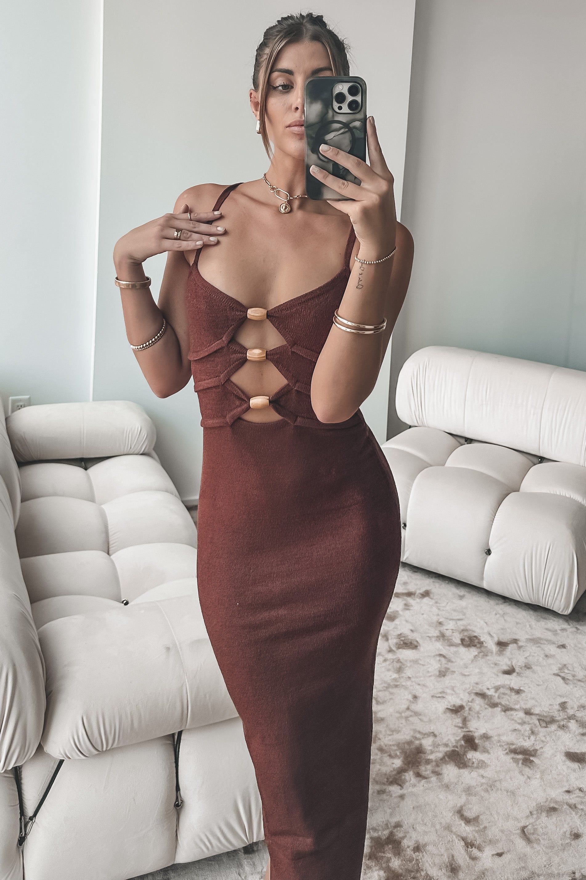 Chilly Date Night Chocolate Maxi Dress sold by Amazing Lace