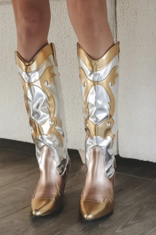 DEAL Sassy Cowgirl Gold & Silver Metallic Western Boots sold by Amazing Lace