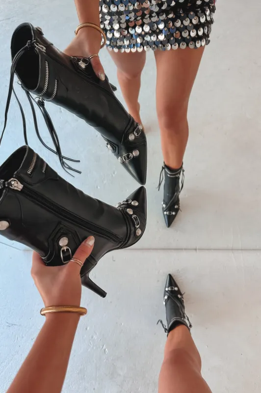 DEAL She Has A Sassy Side Black Moto Stiletto Bootie sold by Amazing Lace