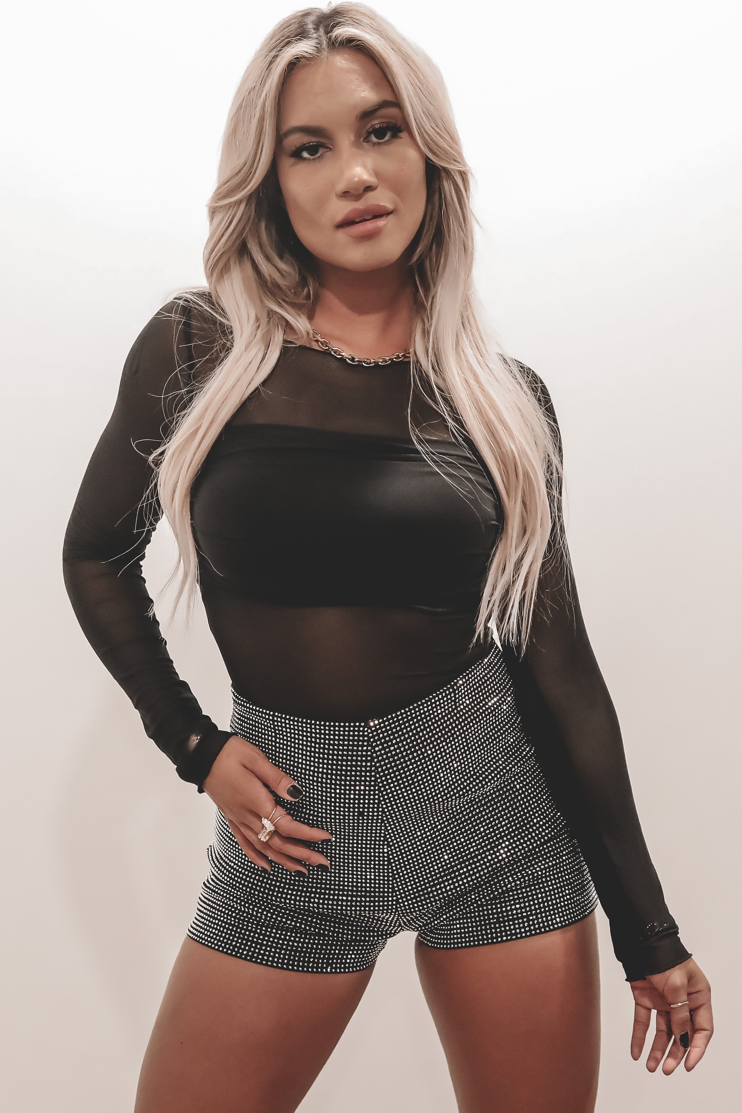 Here For A Good Time Black Long Sleeve Mesh Top sold by Amazing Lace product image thumbnail 2