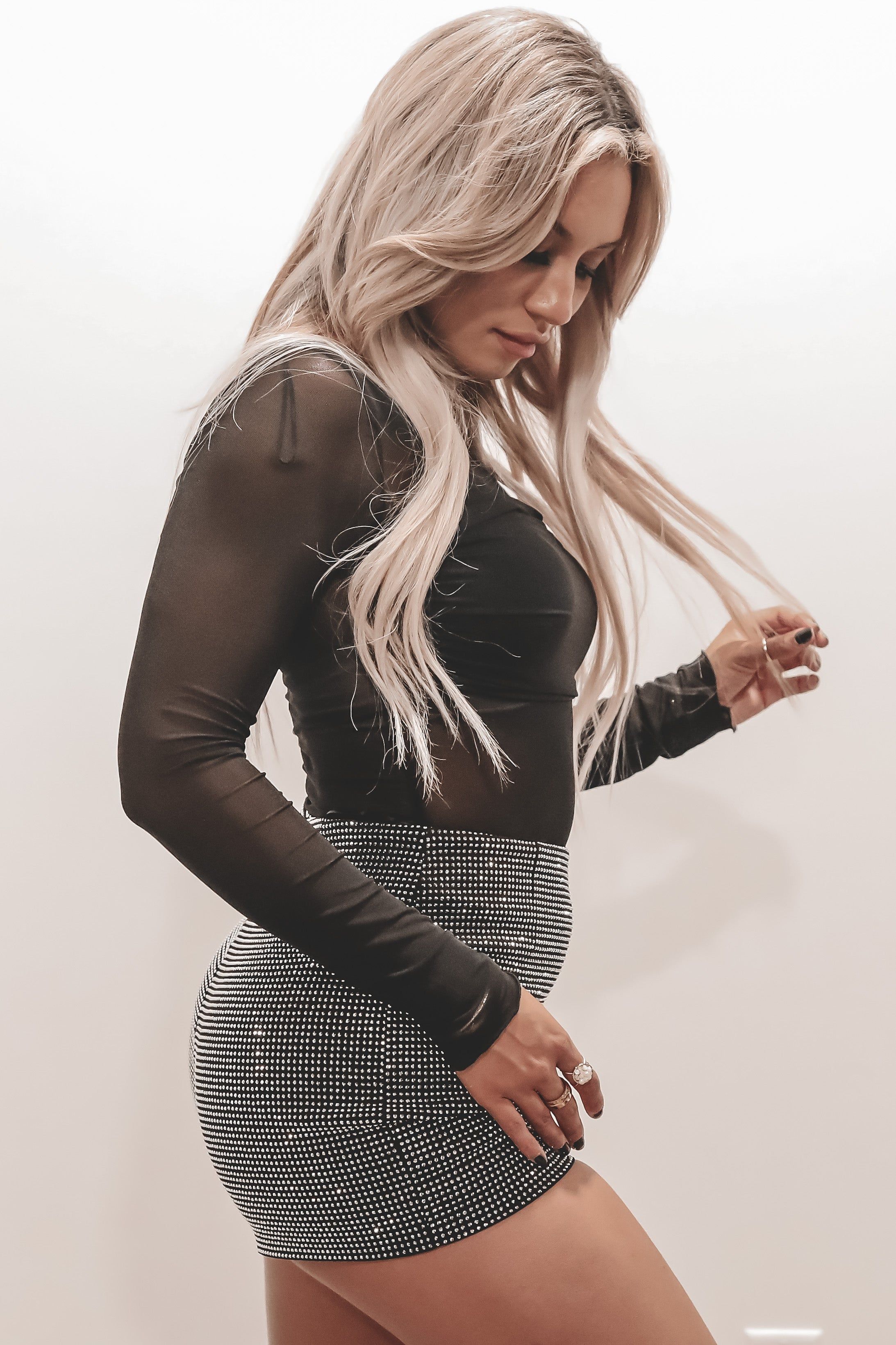 Here For A Good Time Black Long Sleeve Mesh Top sold by Amazing Lace product image thumbnail 3