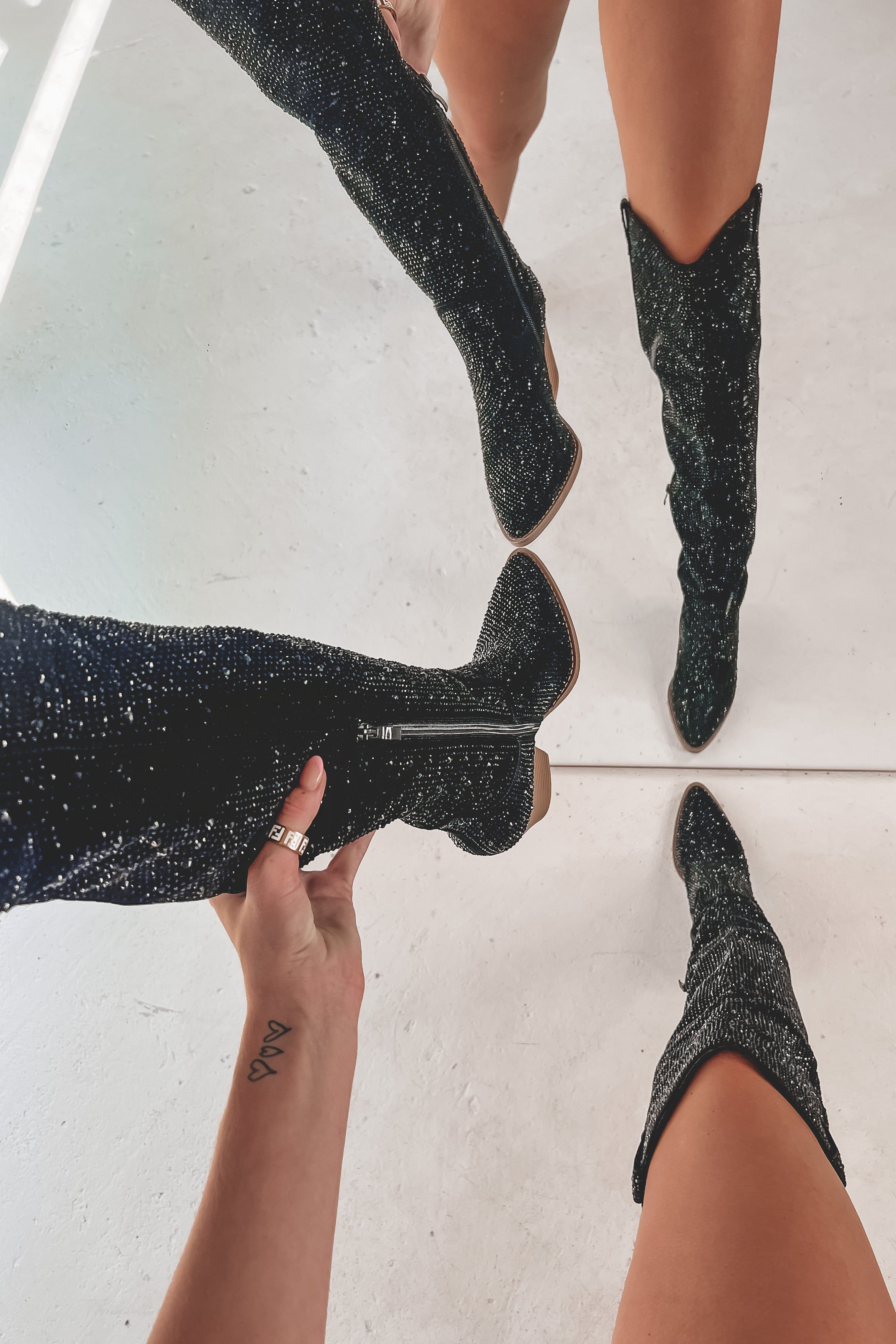 DEAL Sparkles Shine Through Over The Knee Black Rhinestone Boots sold by Amazing Lace