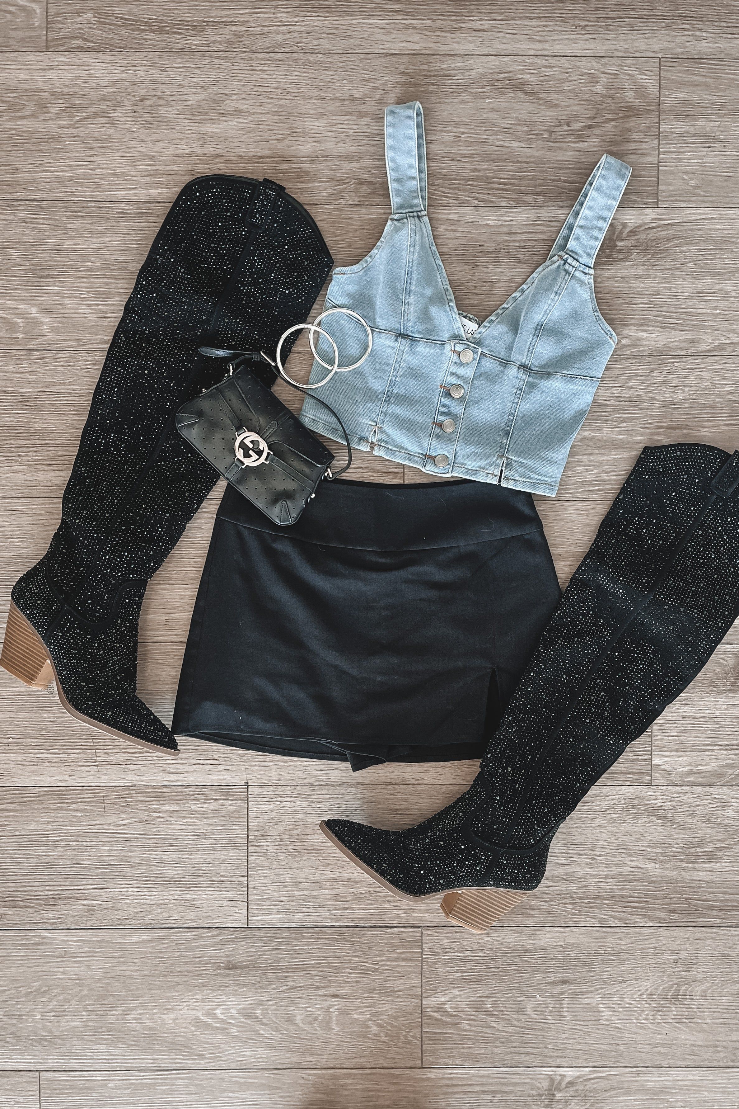 DEAL Sparkles Shine Through Over The Knee Black Rhinestone Boots sold by Amazing Lace product image thumbnail 4