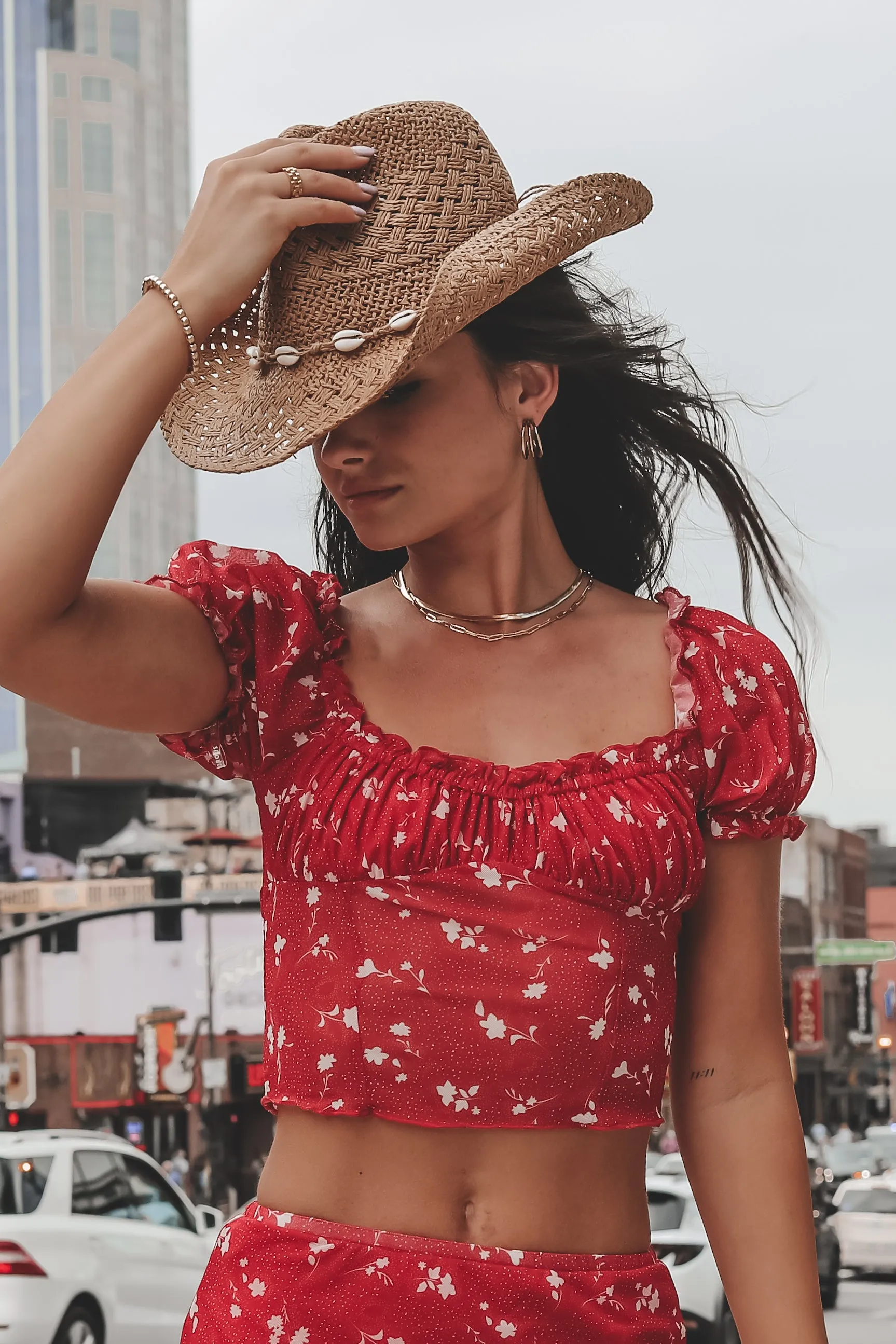 Broadway Cowgirl Tan Shell Straw Hat sold by Amazing Lace