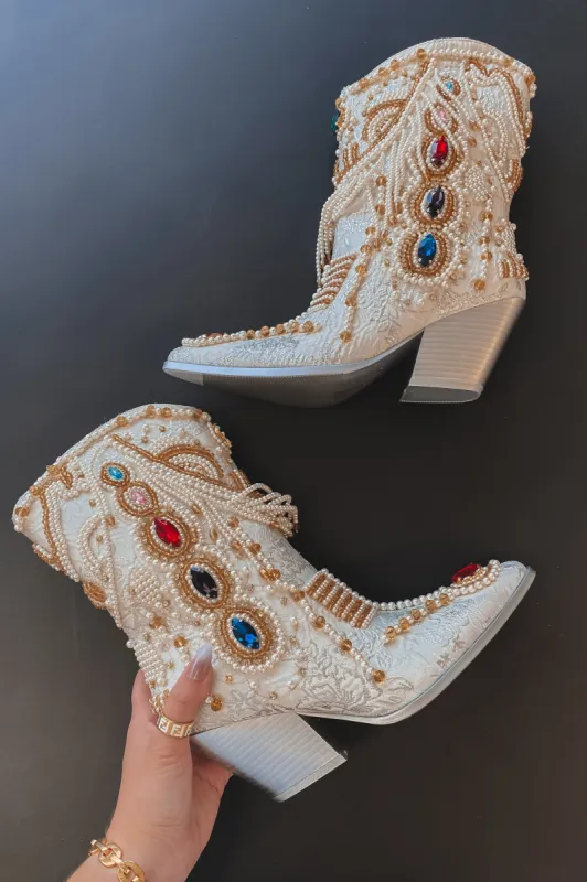 DEAL Going To The Chapel Jeweled White Statement Boots sold by Amazing Lace
