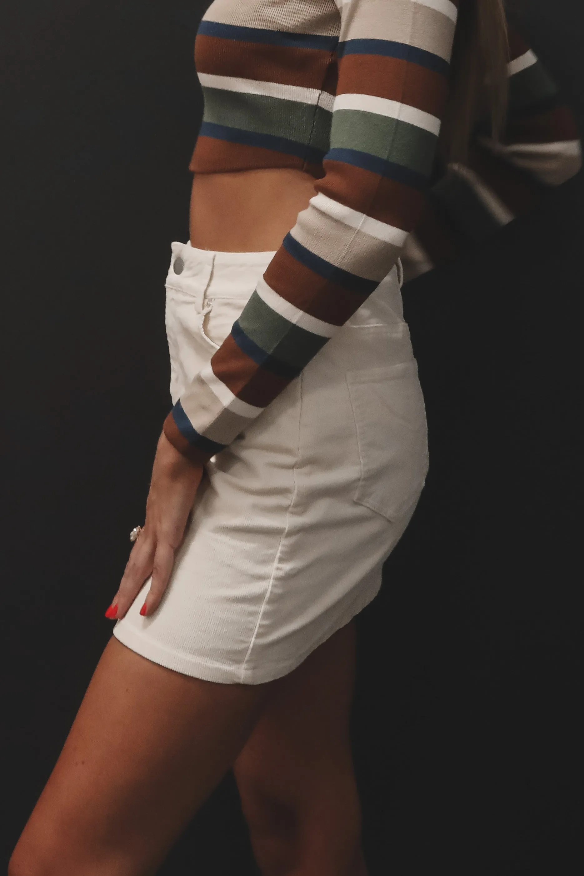 An Easy Wear Ivory Corduroy Mini Skirt sold by Amazing Lace product image thumbnail 3