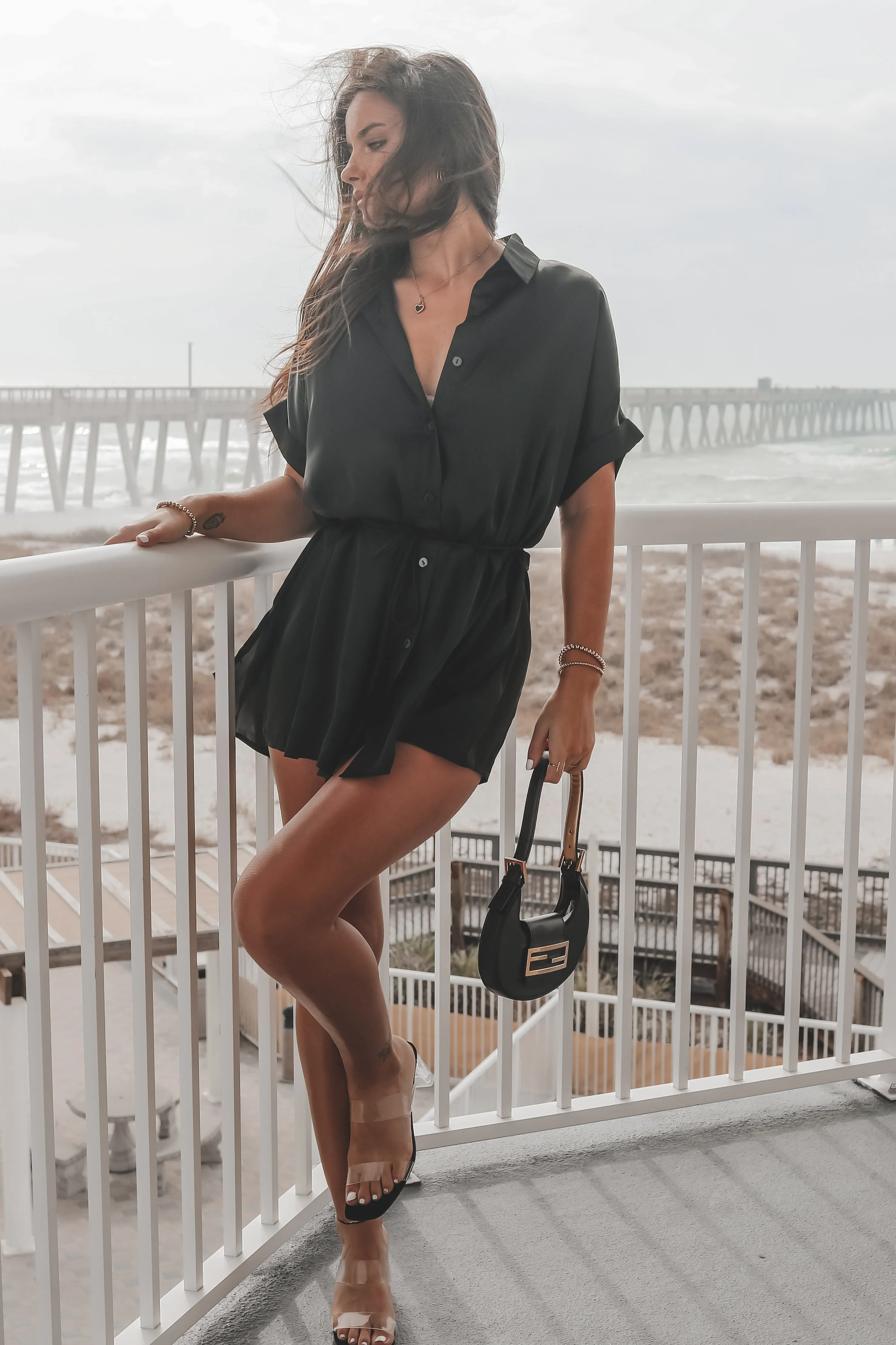 The Beverly Satin Short Sleeve Romper Dress sold by Amazing Lace product image thumbnail 3
