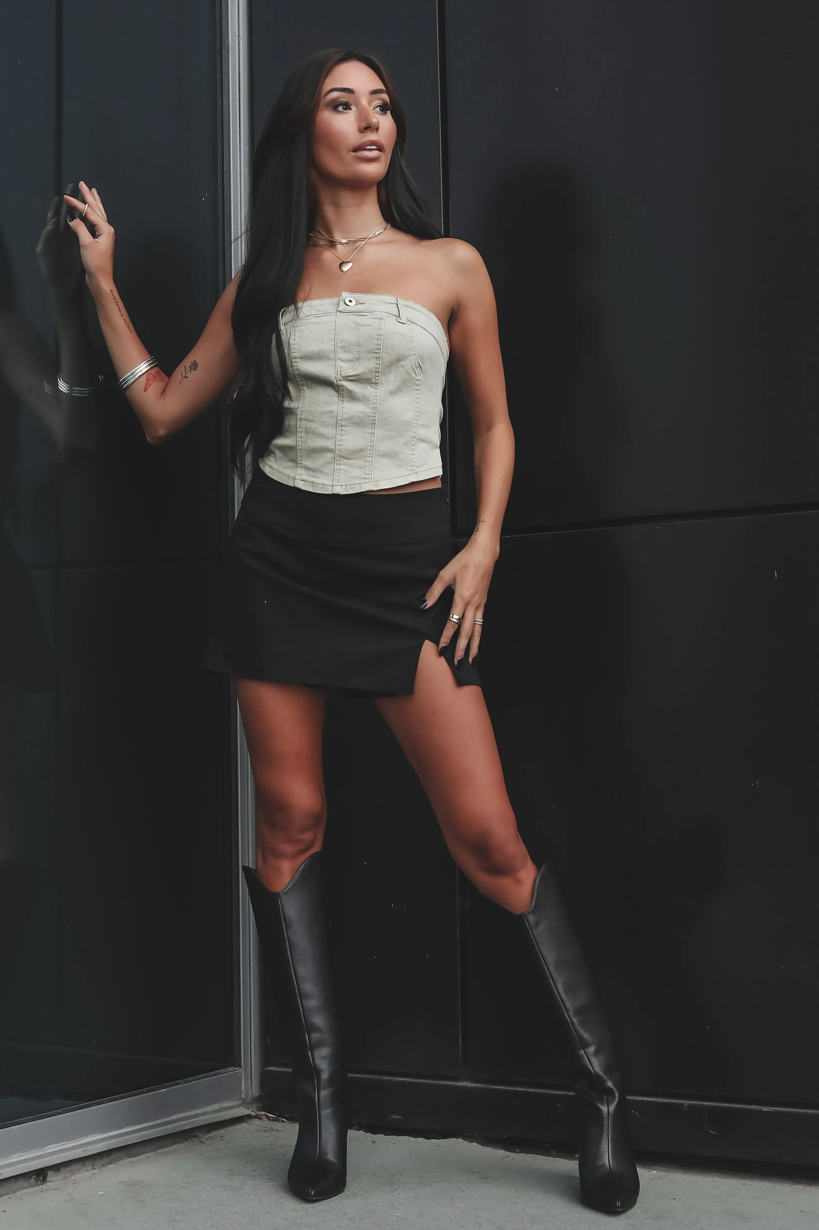 DEAL Calling The Shots Olive Denim Tube Top sold by Amazing Lace product image thumbnail 3