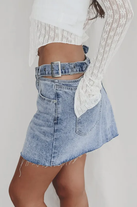 Dare To Wear It Denim Cut Out Mini Skirt sold by Amazing Lace