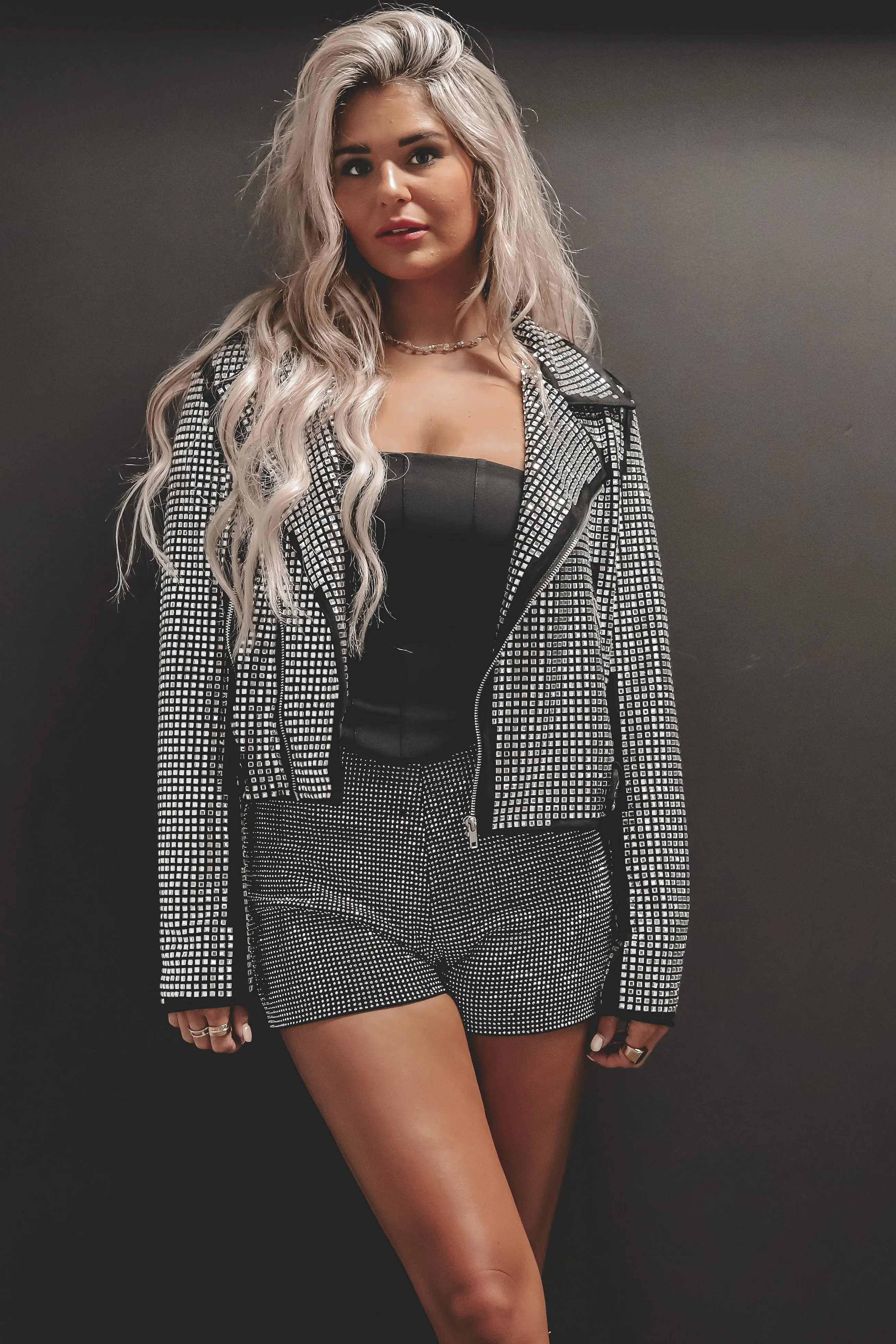 DEAL Baddie Babe Silver Studded Moto Jacket sold by Amazing Lace