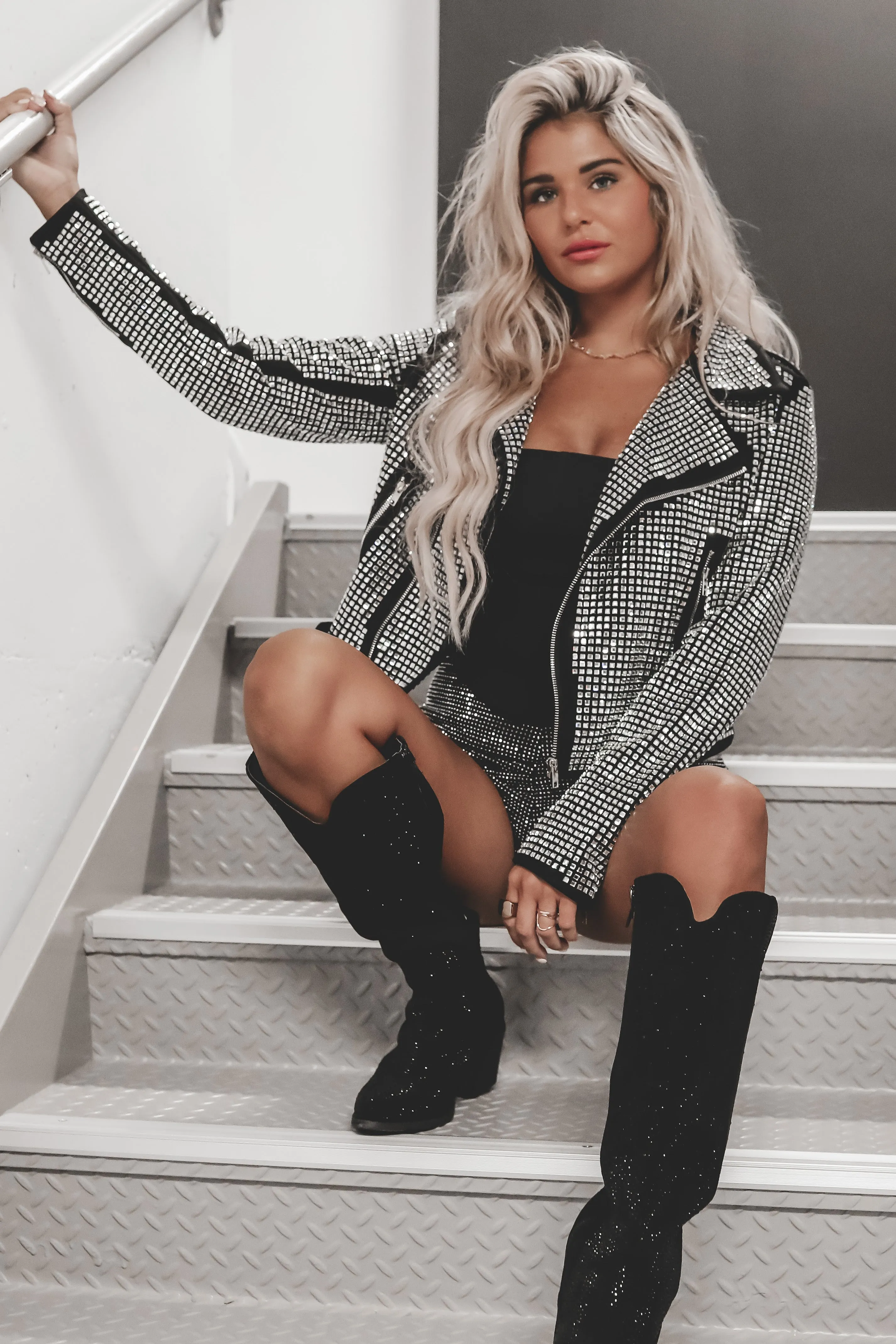 DEAL Baddie Babe Silver Studded Moto Jacket sold by Amazing Lace product image thumbnail 4