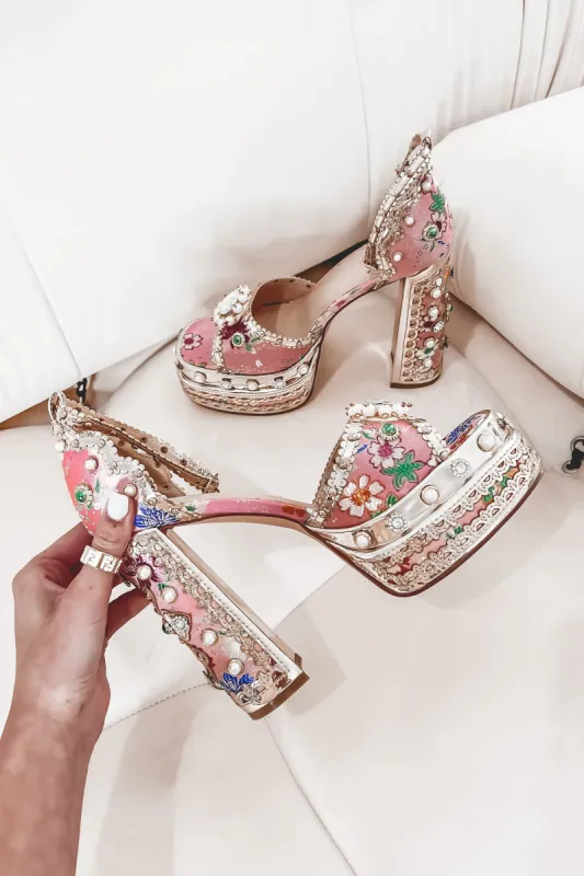 Let’s Talk The Tea Party Pink Platform Heels sold by Amazing Lace