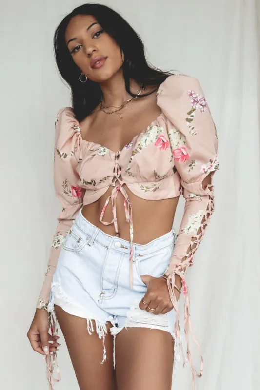 My Little Garden Floral Lace Up Crop Top sold by Amazing Lace