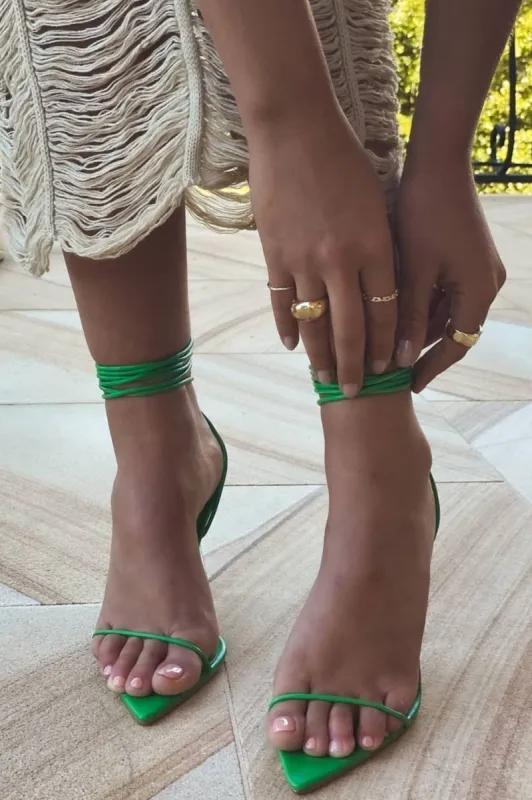 ROZALIA The Lace Up Green Heels sold by Amazing Lace