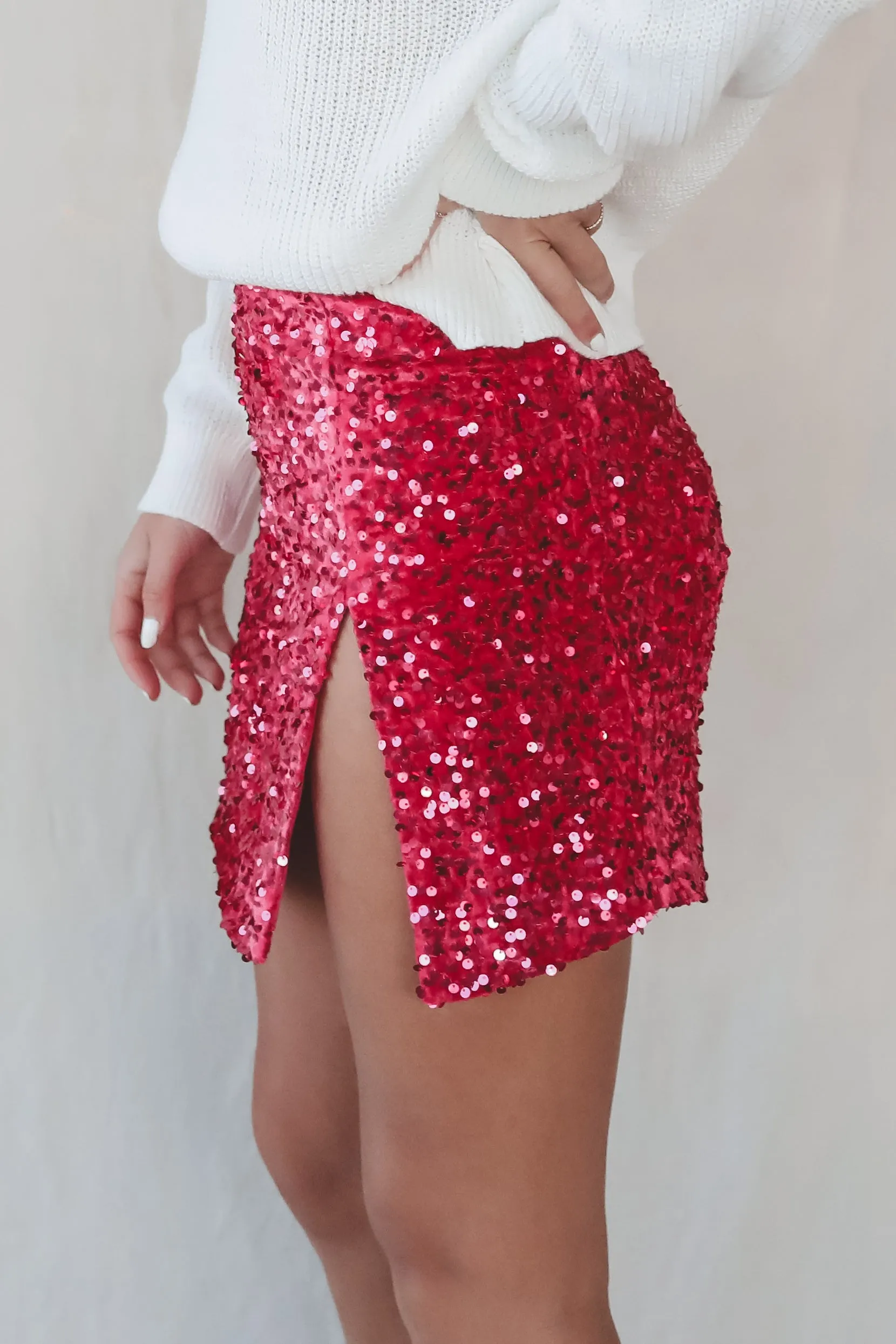 A Moment For The Sequin High Slit Mini Skirt sold by Amazing Lace product image thumbnail 4