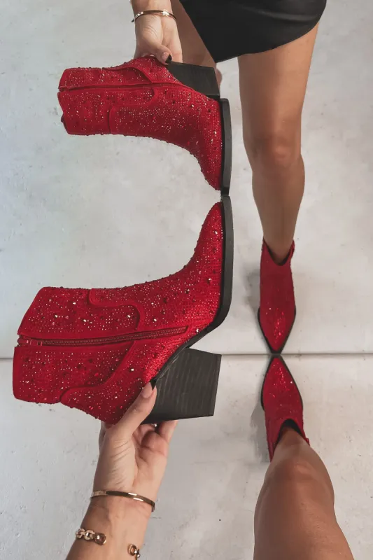 Those Shoes Are Fire Red Studded Ankle Bootie sold by Amazing Lace