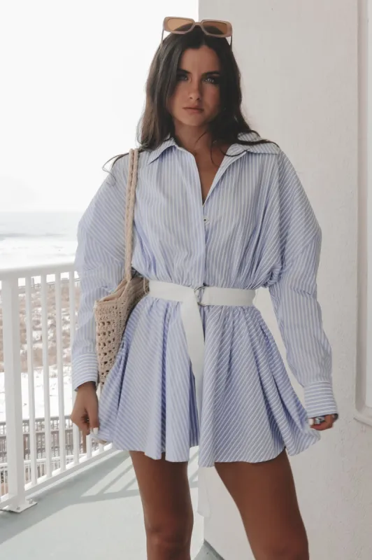 DEAL Weekend By The Waves White Blue Button Up Dress sold by Amazing Lace