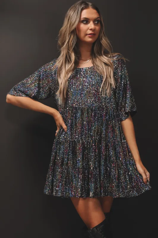 My Queen Galaxy Sequin Babydoll Dress sold by Amazing Lace