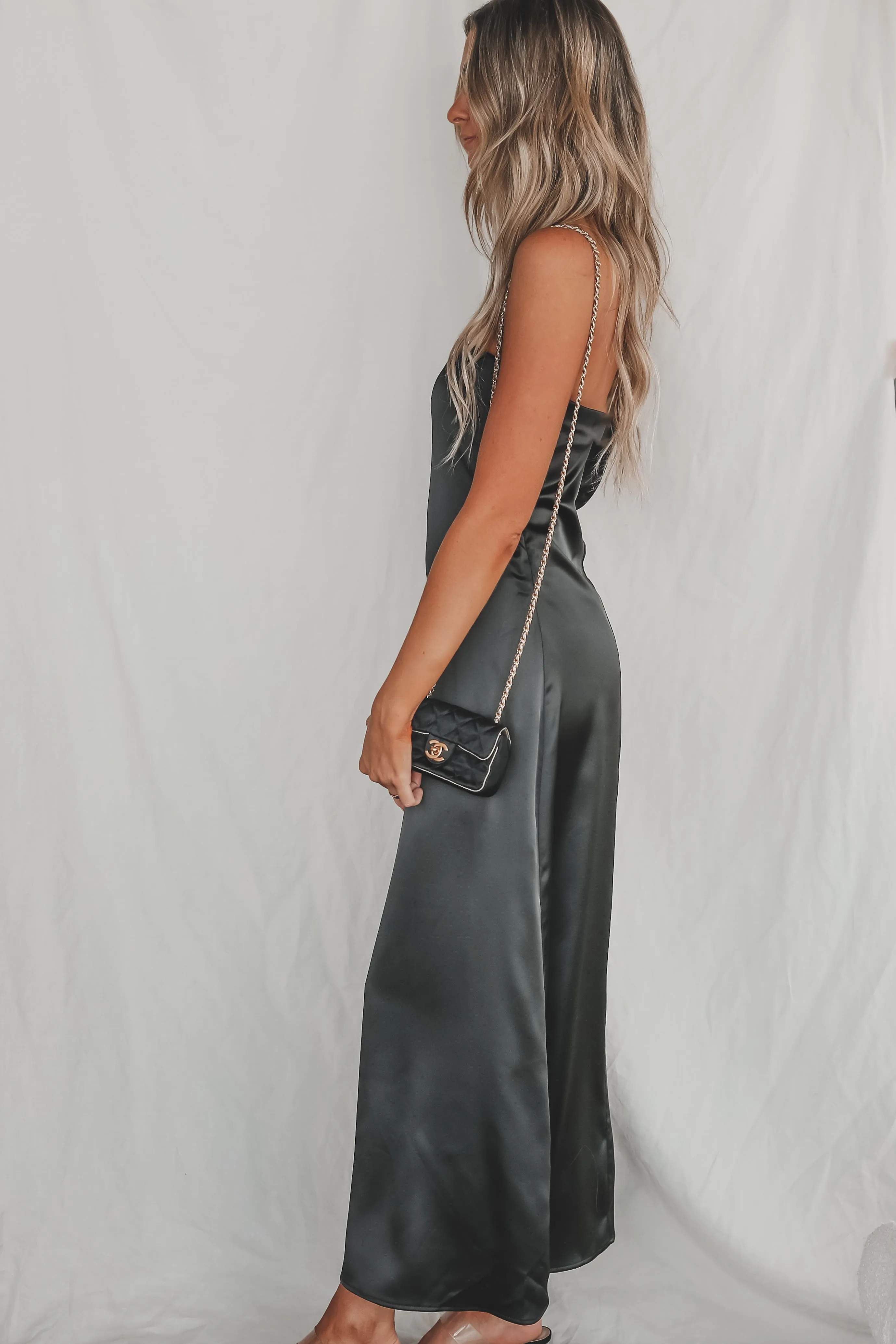 DEAL Sassy Side Strapless Black Satin Maxi Dress sold by Amazing Lace product image thumbnail 2
