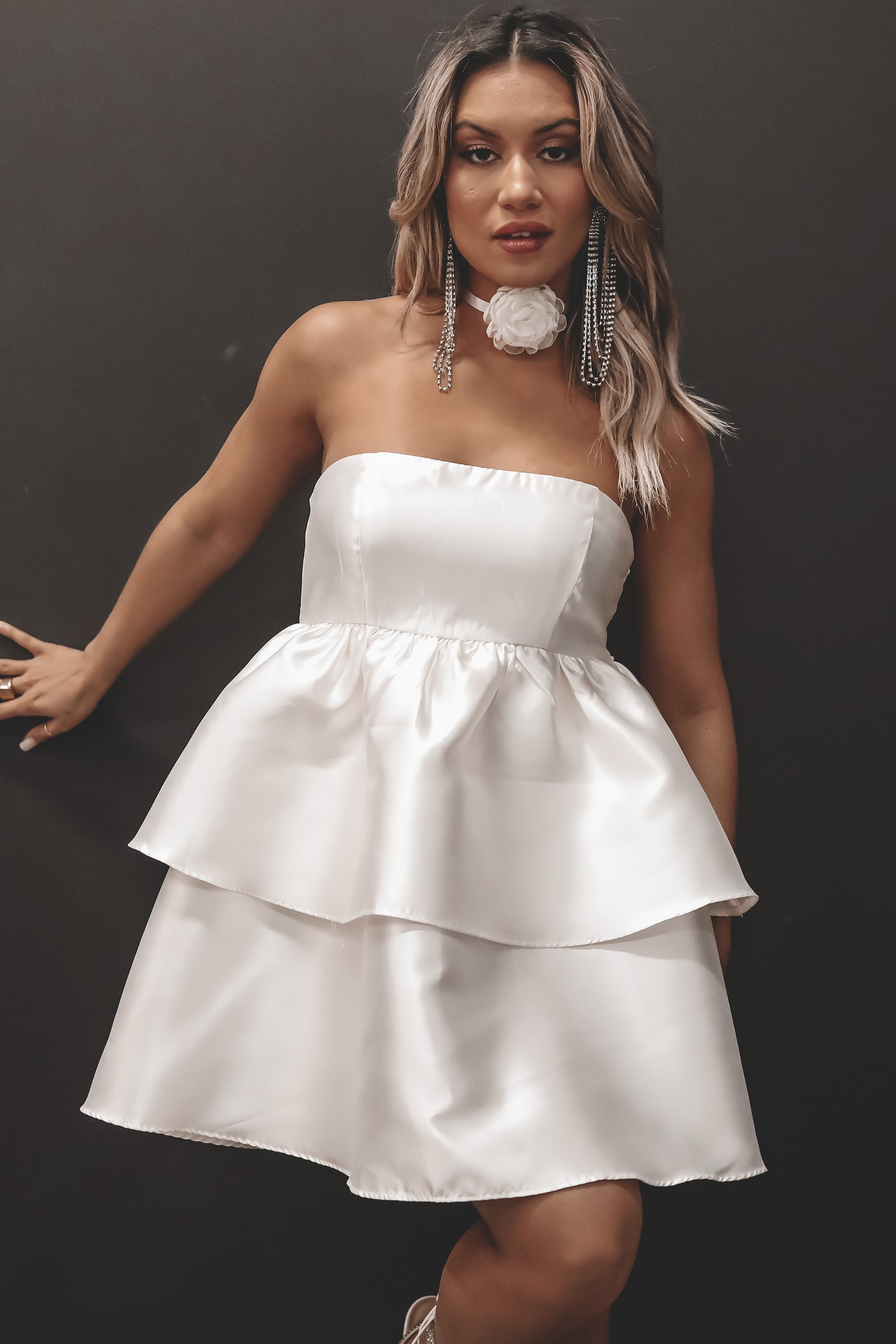 Always And Forever Off White Strapless Mini Dress sold by Amazing Lace