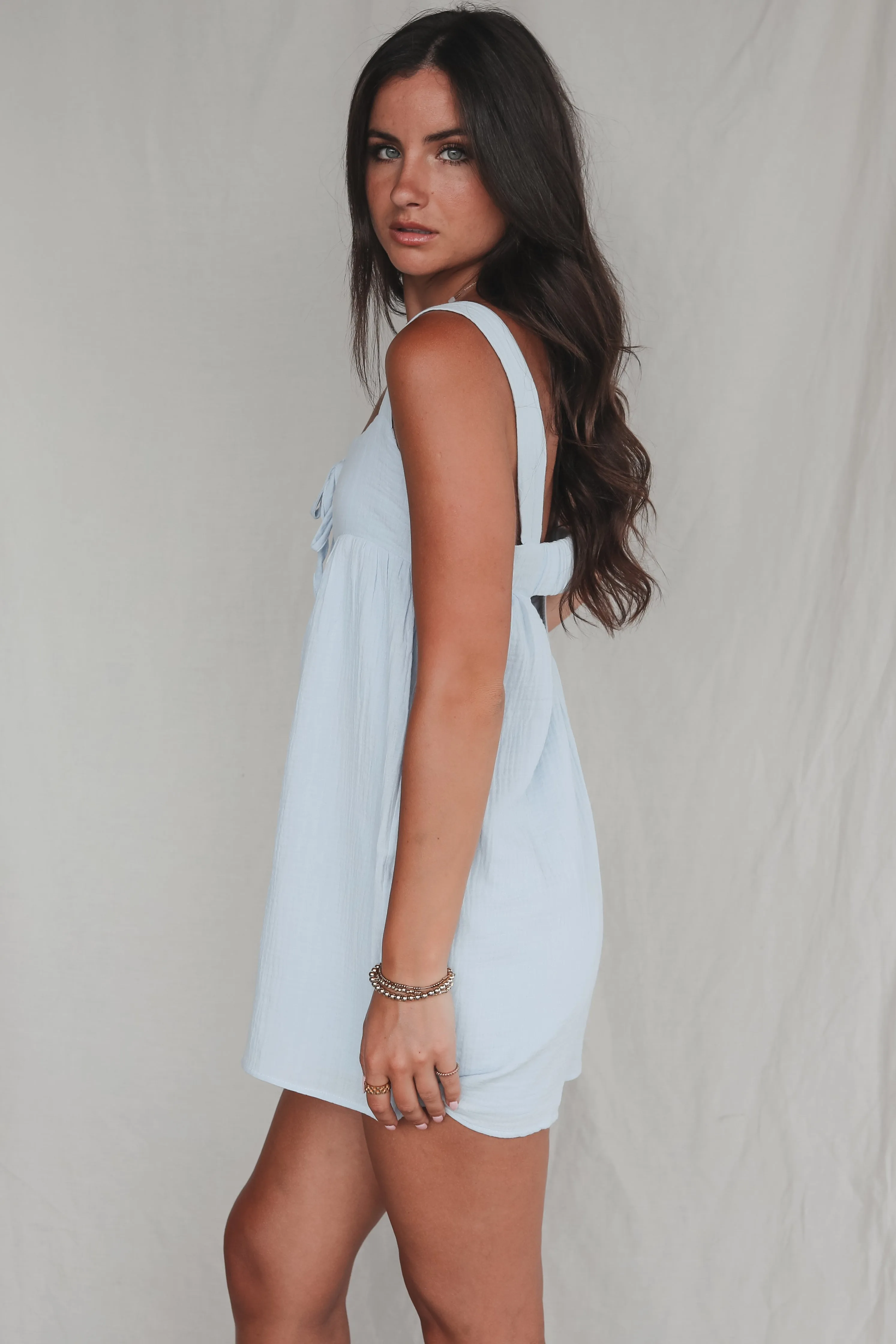 Beach Daze Light Blue Linen Romper sold by Amazing Lace product image thumbnail 4