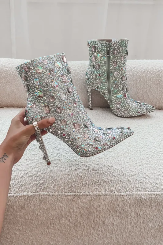 Who Extra Me Rhinestone Studded Booties sold by Amazing Lace