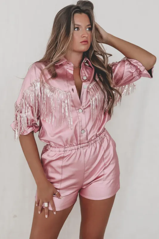 DEAL Here To Make The Party Metallic Fringe Romper sold by Amazing Lace