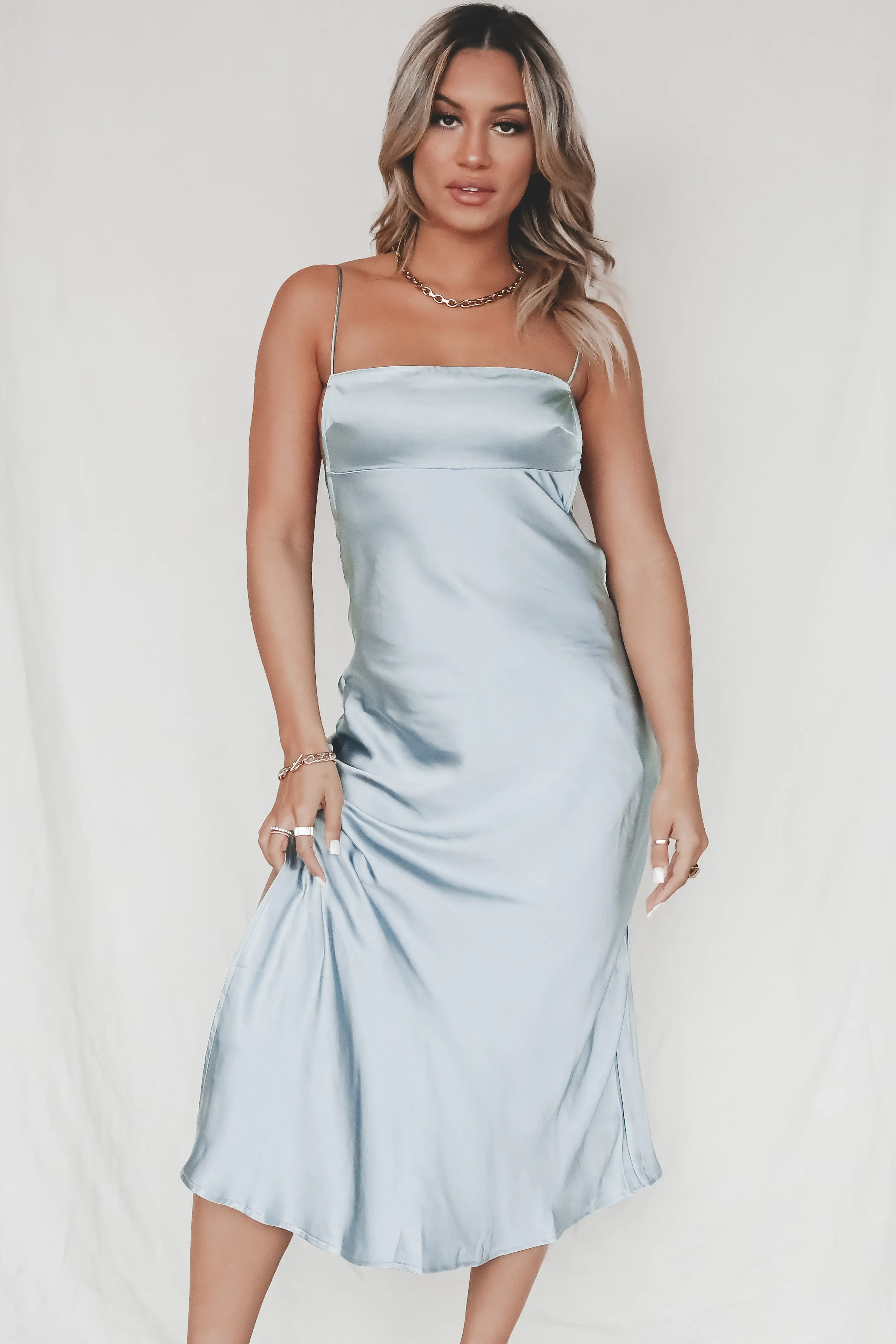 DEAL Promise Keeper Pale Blue Midi Satin Midi Dress sold by Amazing Lace product image thumbnail 2