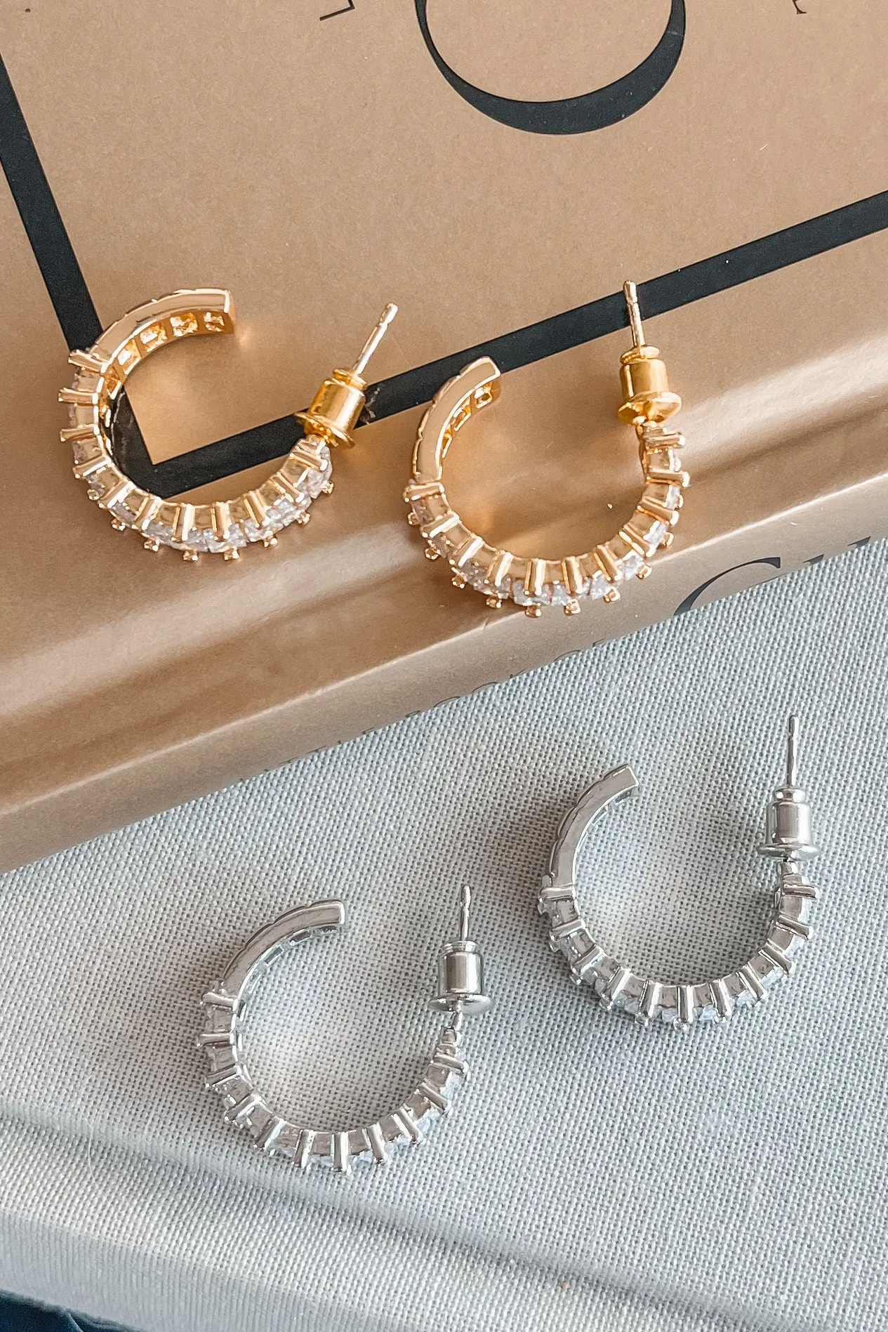 All Eyes On Me Baguette 18K Gold Dipped Hoop Earrings sold by Amazing Lace product image thumbnail 4