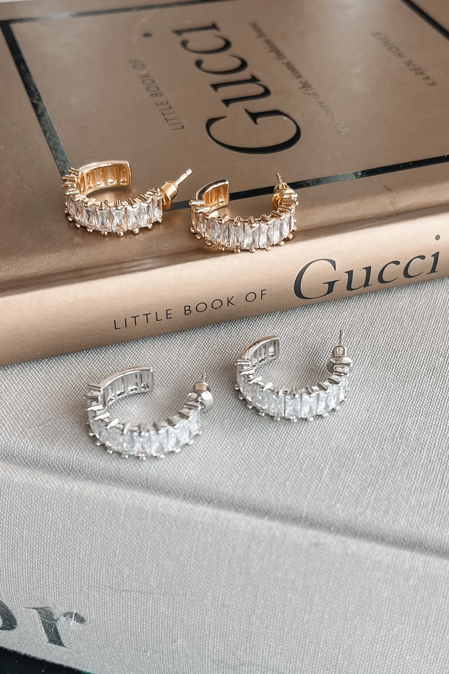 All Eyes On Me Baguette 18K Gold Dipped Hoop Earrings sold by Amazing Lace product image thumbnail 3