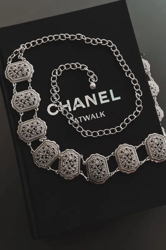 Cute But Western Silver Floral Chain Belt sold by Amazing Lace