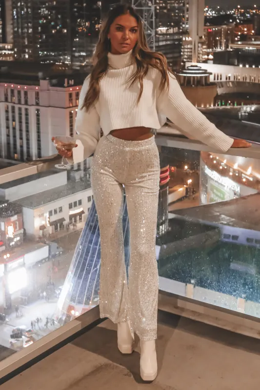 DEAL Bling Silver Sequin Flare Pants sold by Amazing Lace
